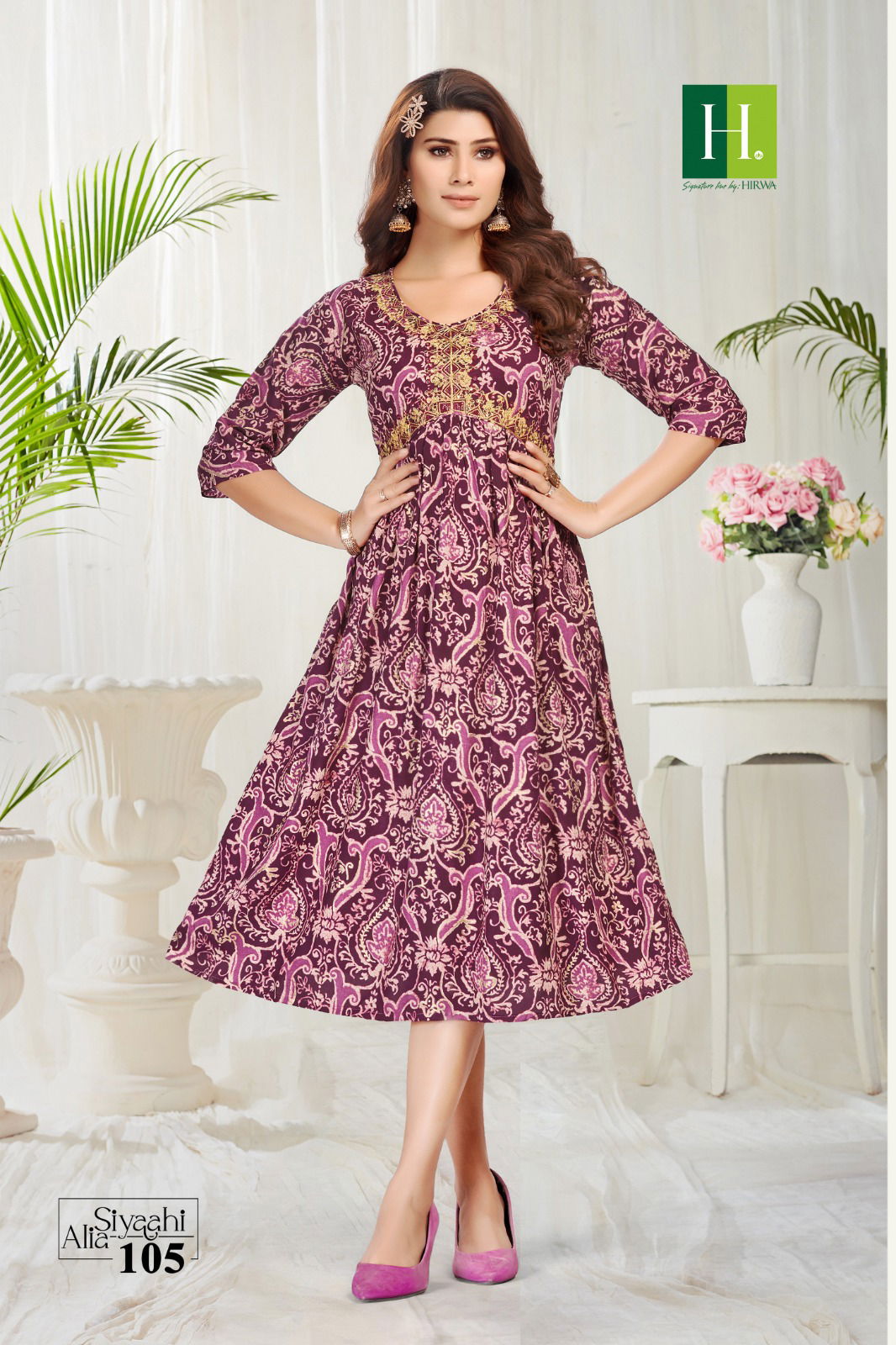 Siyaahi Alia By Hirwa Rayon Alia Cut Embroidery Kurtis Wholesale Market In Surat